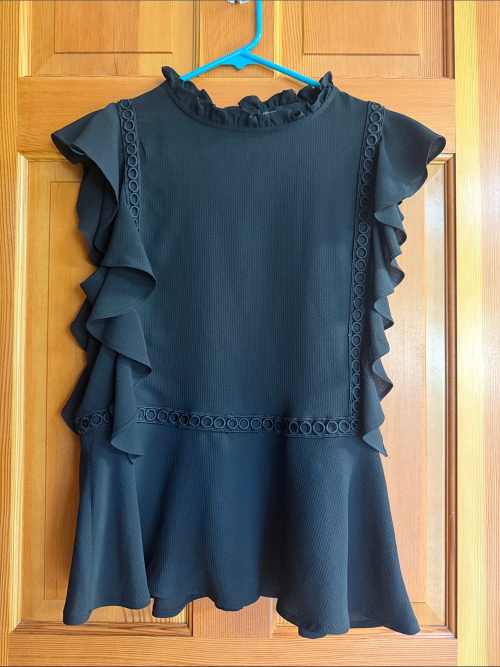 Gibson Black Ruffle Sleeve Peplum Blouse Top XS